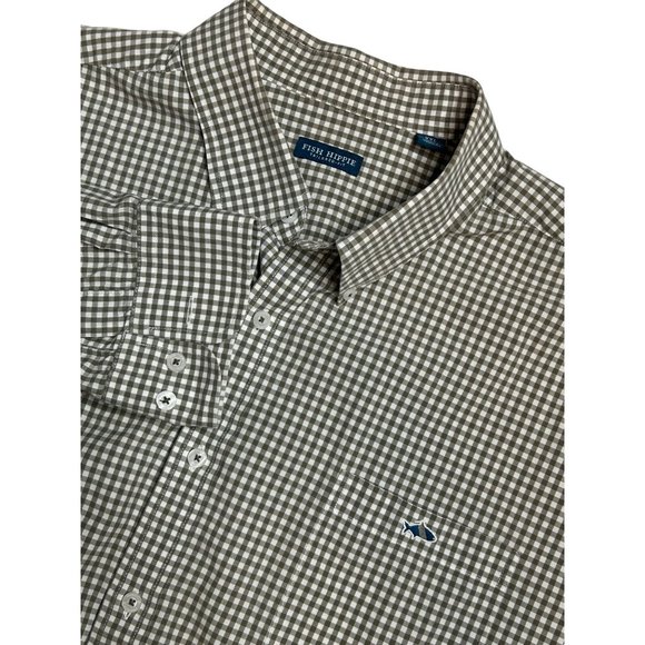 Fish Hippie Tailored-Fit‎ Olive Green Gingham Long Sleeve Button Down Shirt - Picture 1 of 7